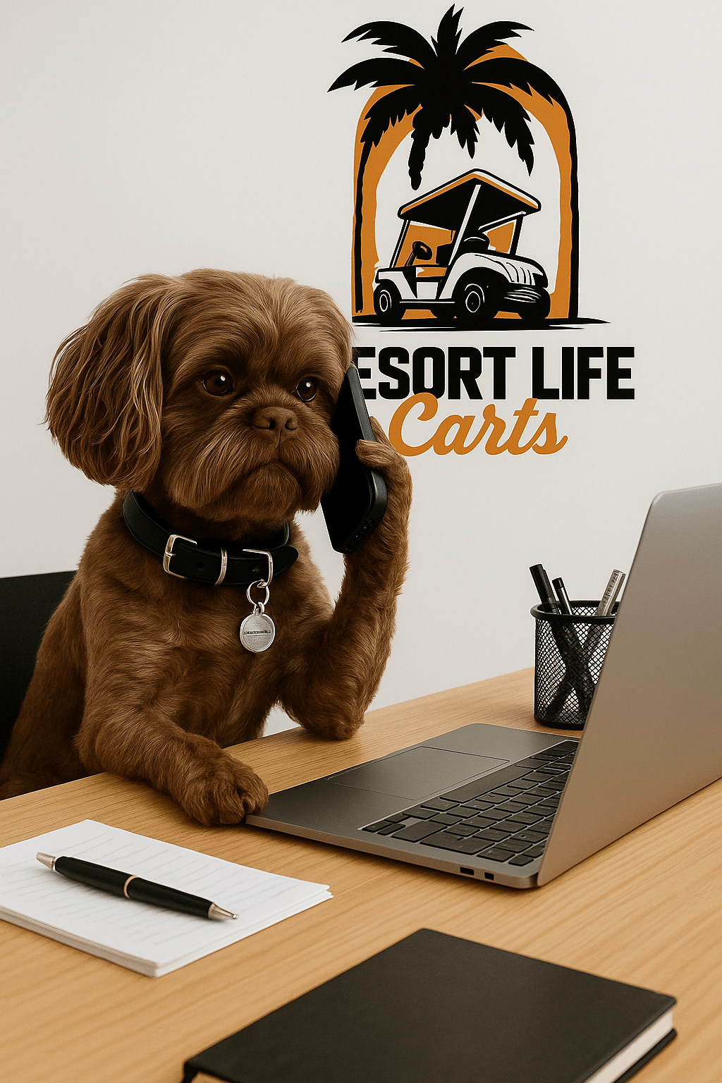 Picture of dog using the phone